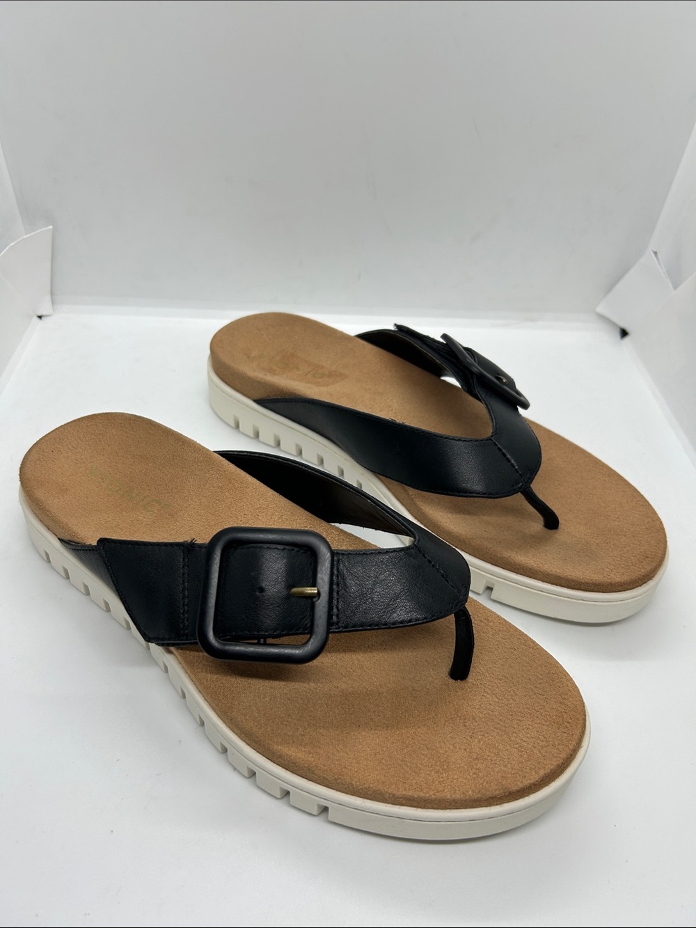 Vionic Uptown Marin Women's Thong Toe Post Platform Sandals Black Size US 9